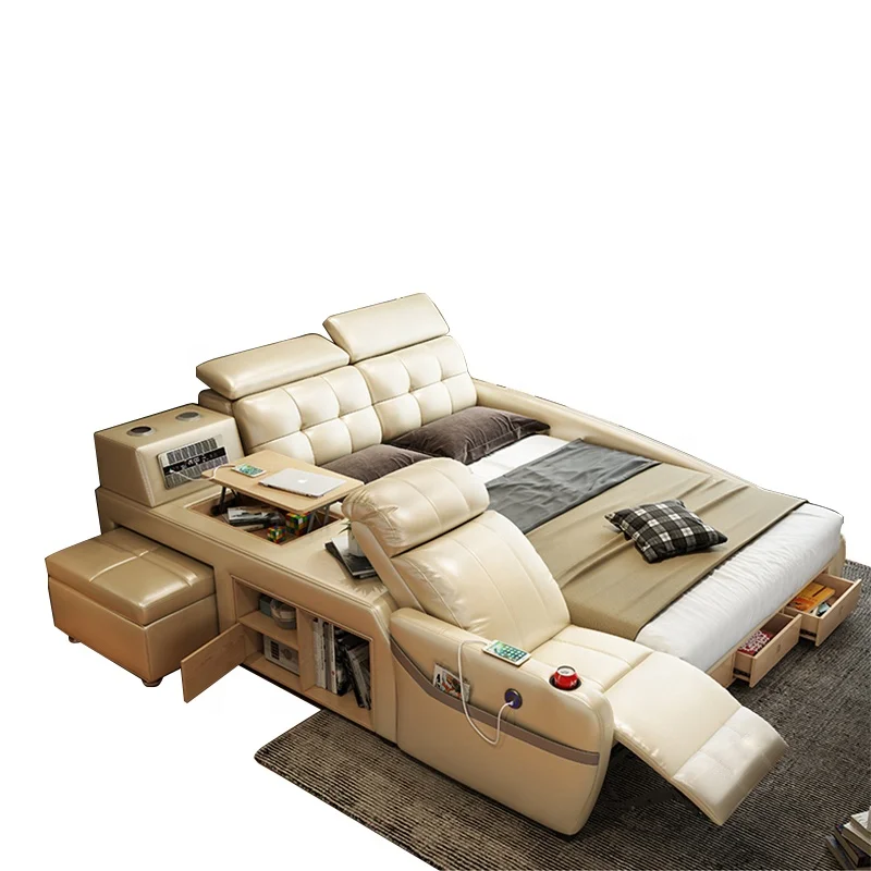 

Modern Versatile Leather King Bed Smart Bed with Massage Music