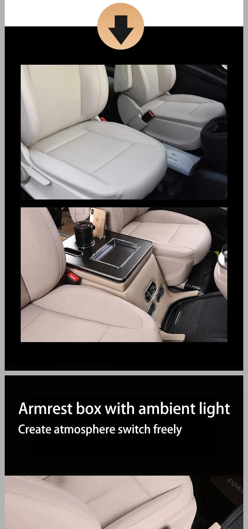 FOR Mercedes-Benz V-Class V220 V260 V250 W447 2014-2023 Armrest Storage Box Rear Handrail  Box Mobile Phone Charging USB Hold