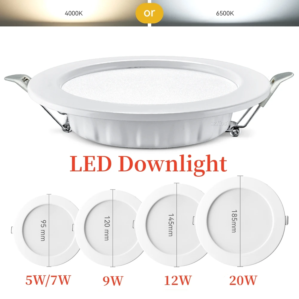 LED Downlight Recessed Ceiling Lamp 5W 7W 9W 12W 20W AC220V Cold White LED Spotlight for Living Room Corridor Bathroom Kitchen