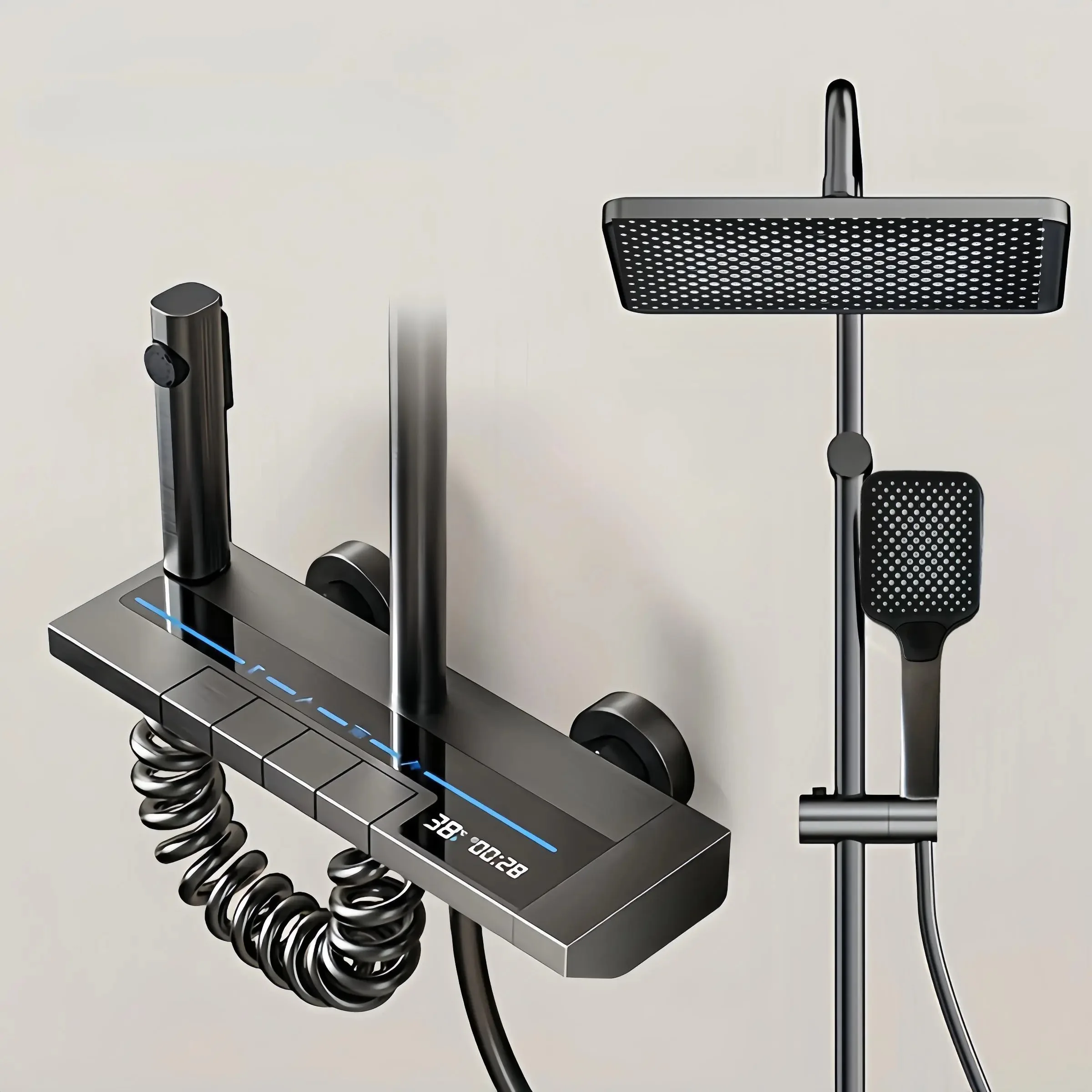 

Modern Digital Thermostatic Shower with Rain Head, Atmosphere Light & High Pressure – Luxury Bathroom Spa Set