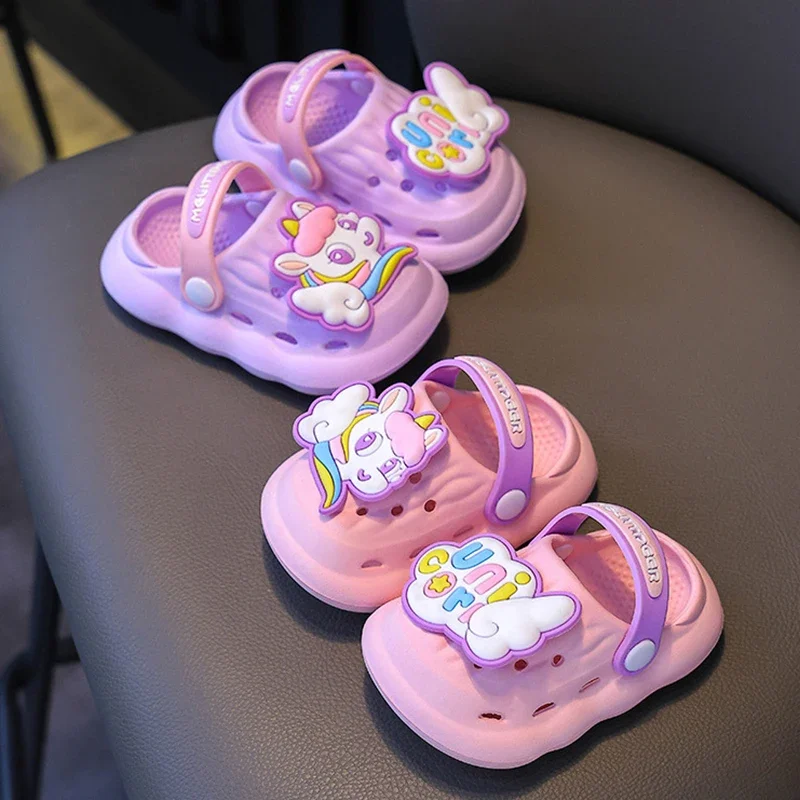 Summer Aged 0-4 Children Slippers Cute Cartoon Pony Baby Sandals For Girls Flip Flops Non-Slip Toddler Home Kids Garden Shoes