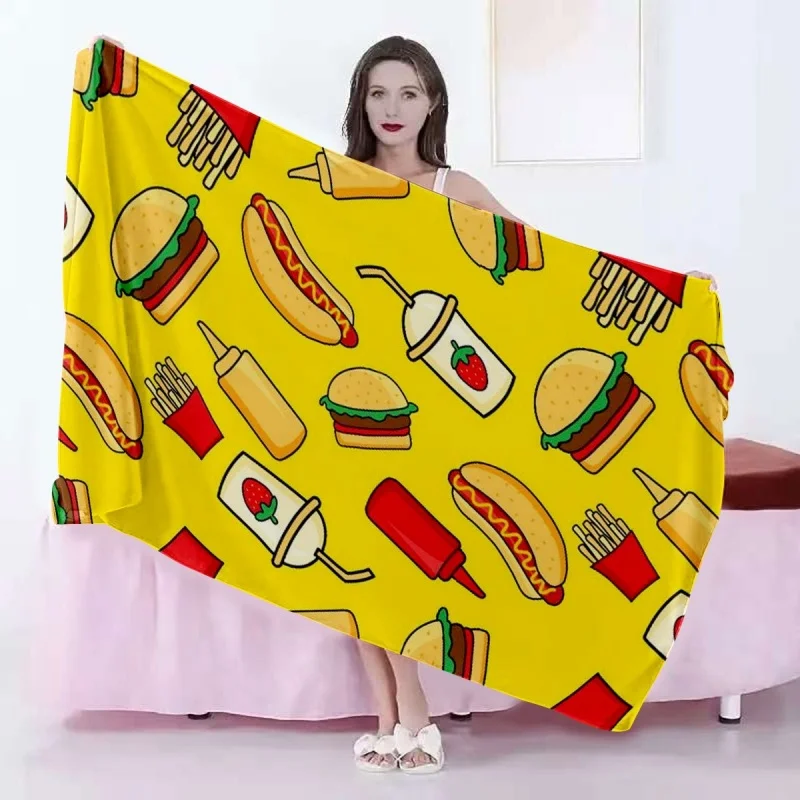 Asian Food Beach Towel Microfiber Sushi Ramen Noodle Dish Pattern Bath Towels Large Wearable Shawl Wrap Swimming Pool Blanket