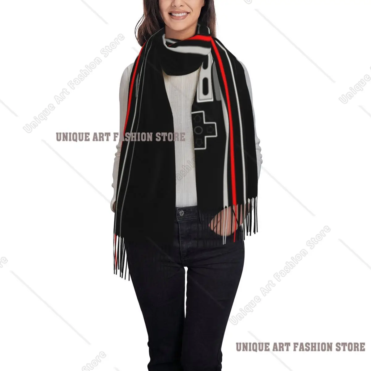Custom Retro Video Game Controller Tassel Scarf Women Winter Fall Warm Shawls Wraps Female Gamer Gift Scarves