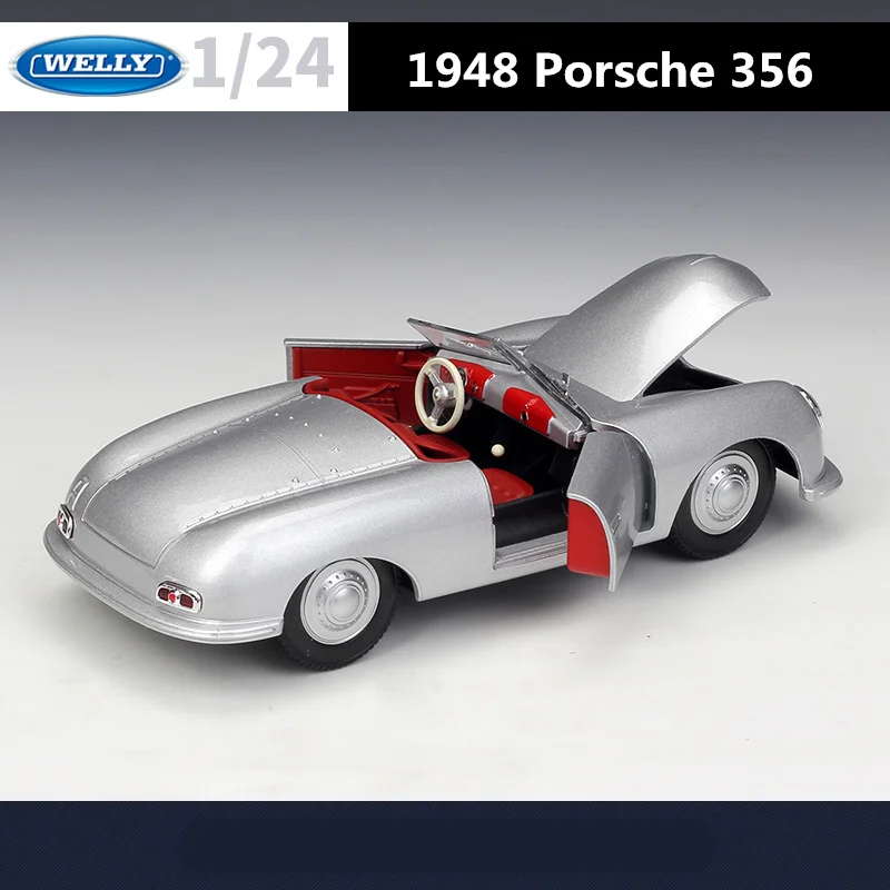 WELLY 1:24 Porsche 356 No. 1 Roadster Alloy Retro Old Race Car Model Diecast Metal Toy Sports Car Model Simulation Children Gift