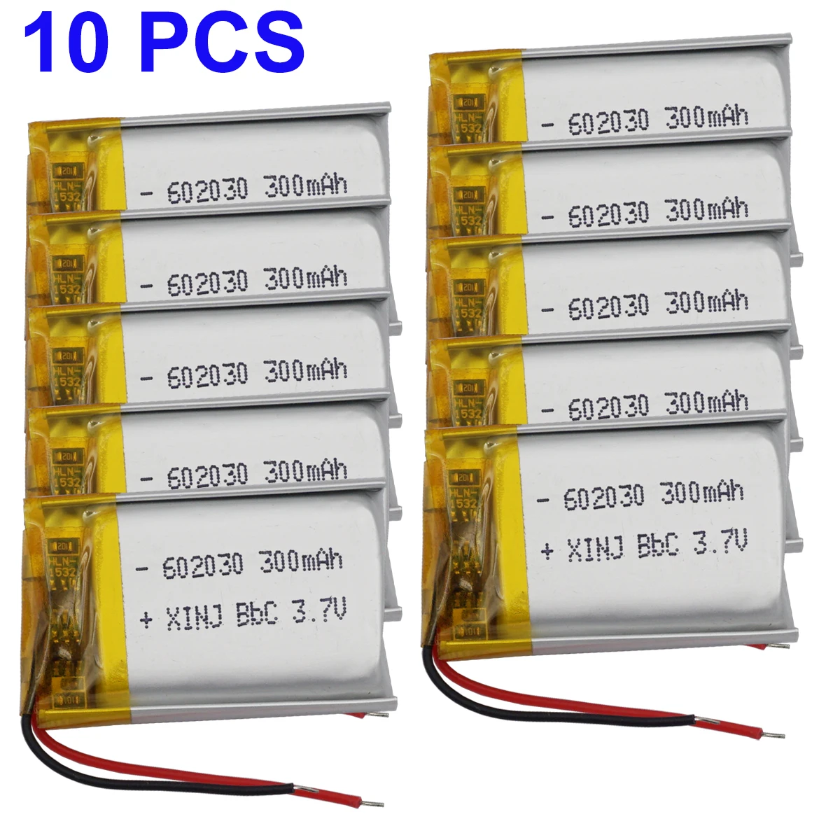 10Pcs 3.7V 300mAh Rechargeable Li Lipo Battery 602030 For GPS MP4 Car Camera Record Pen Driving Recorder LED Headset Game Player