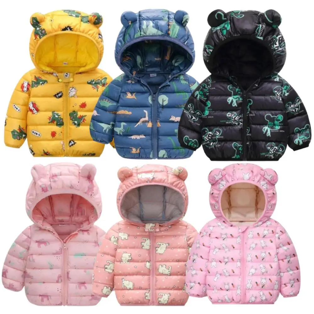 Lightweight Down Jackets for Children, Cartoon Printing, Warm Cotton Coat, Top Clothes for Kids, Girls and Boys, Outdoor,Winter