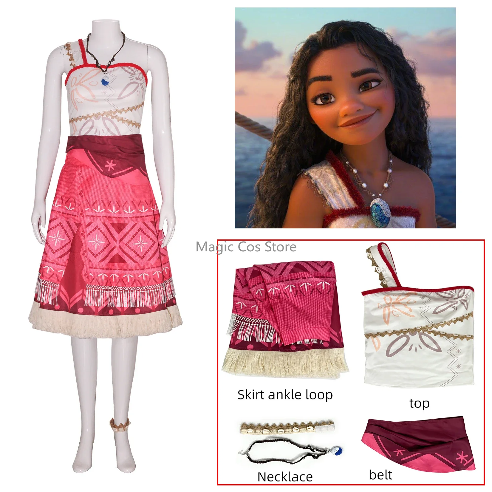 2025 Girl Moana Vaiana Costume Children Princess Dress Summer Beach Set Cosplay Clothing Christmas Carnival Halloween Clothes