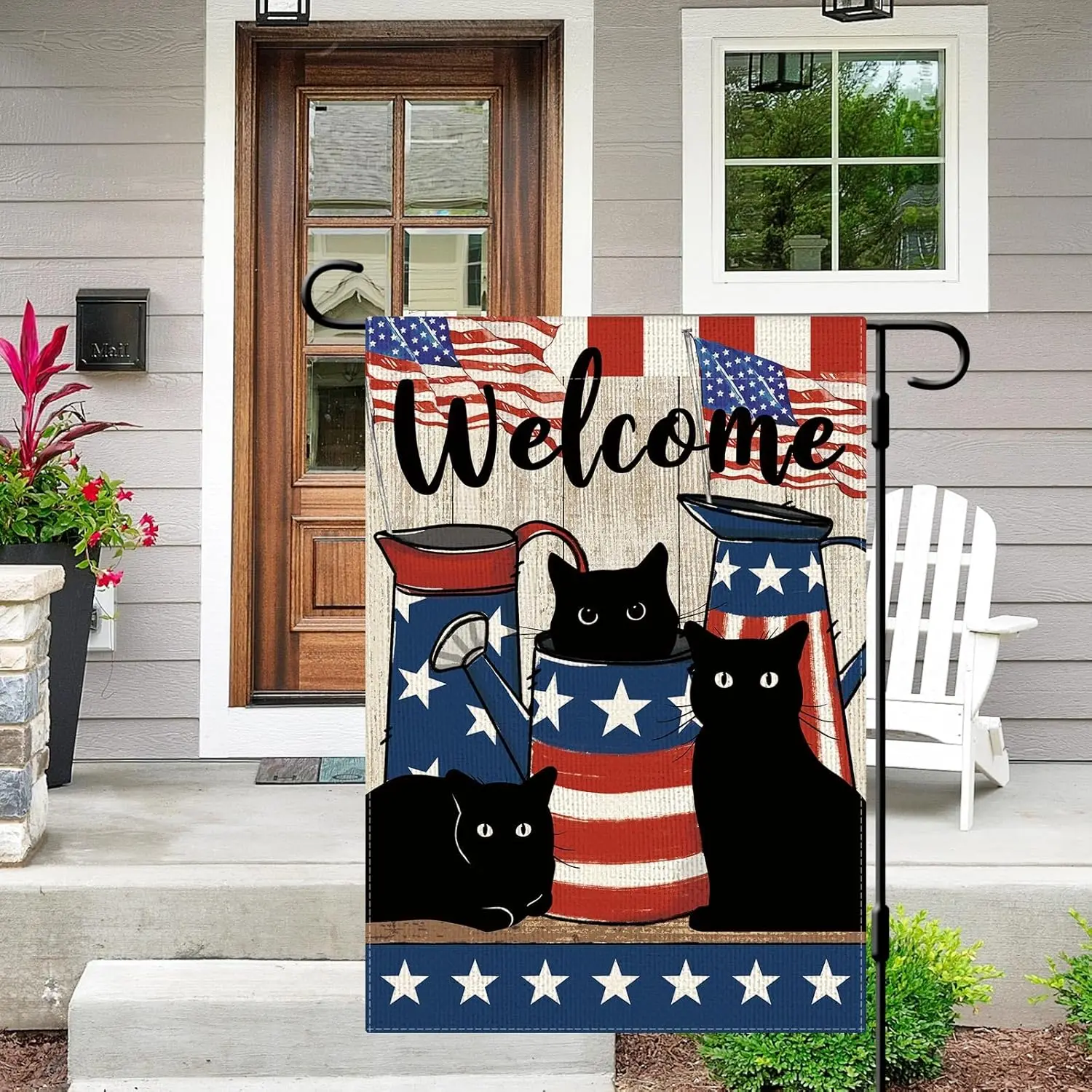 Dlzdn 4th of July Patriotic Black Cat Garden Flag 12x18 Inch Double Sided Vertical Burlap Independence Day Memorial Day Outd zzo