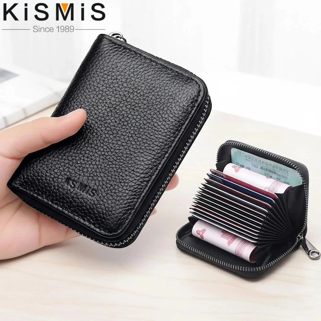 Elegante Cartera de Cuero Genuino con Bloqueo RFID, Diseño de Acordeón con 12 Ranuras para Tarjetas y 2 Bolsillos para Monedas