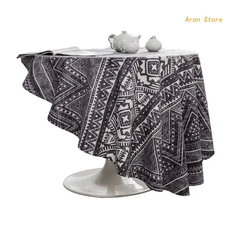 Cotton Linen Tablecloth 59Inch Dining Table Cover for Round Table Buffet Party H3CF