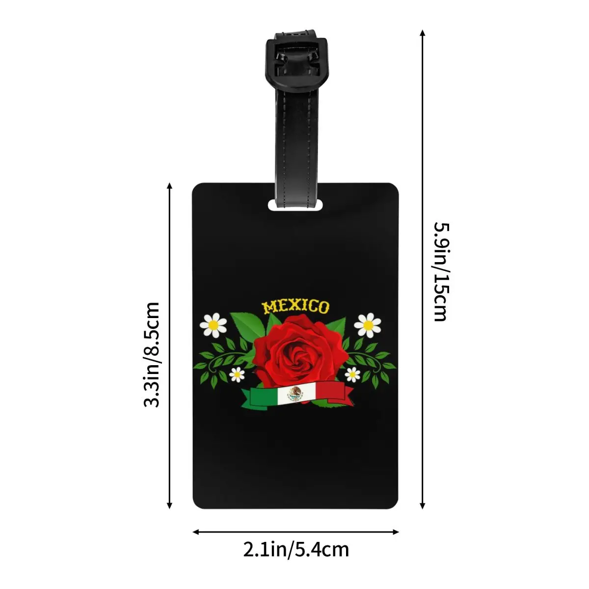 Etiqueta de equipaje personalizada de México, etiqueta de Protección de Privacidad, patrón Floral, bandera mexicana, etiquetas de maleta de viaje