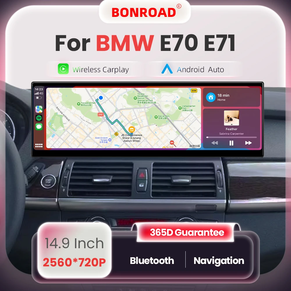 BONROAD 14.9 pouces autoradio sans fil Carplay Android auto pour BMW X5 E70 X6 E71 CCC CIC miroir lien Navigation GPS écran tactile