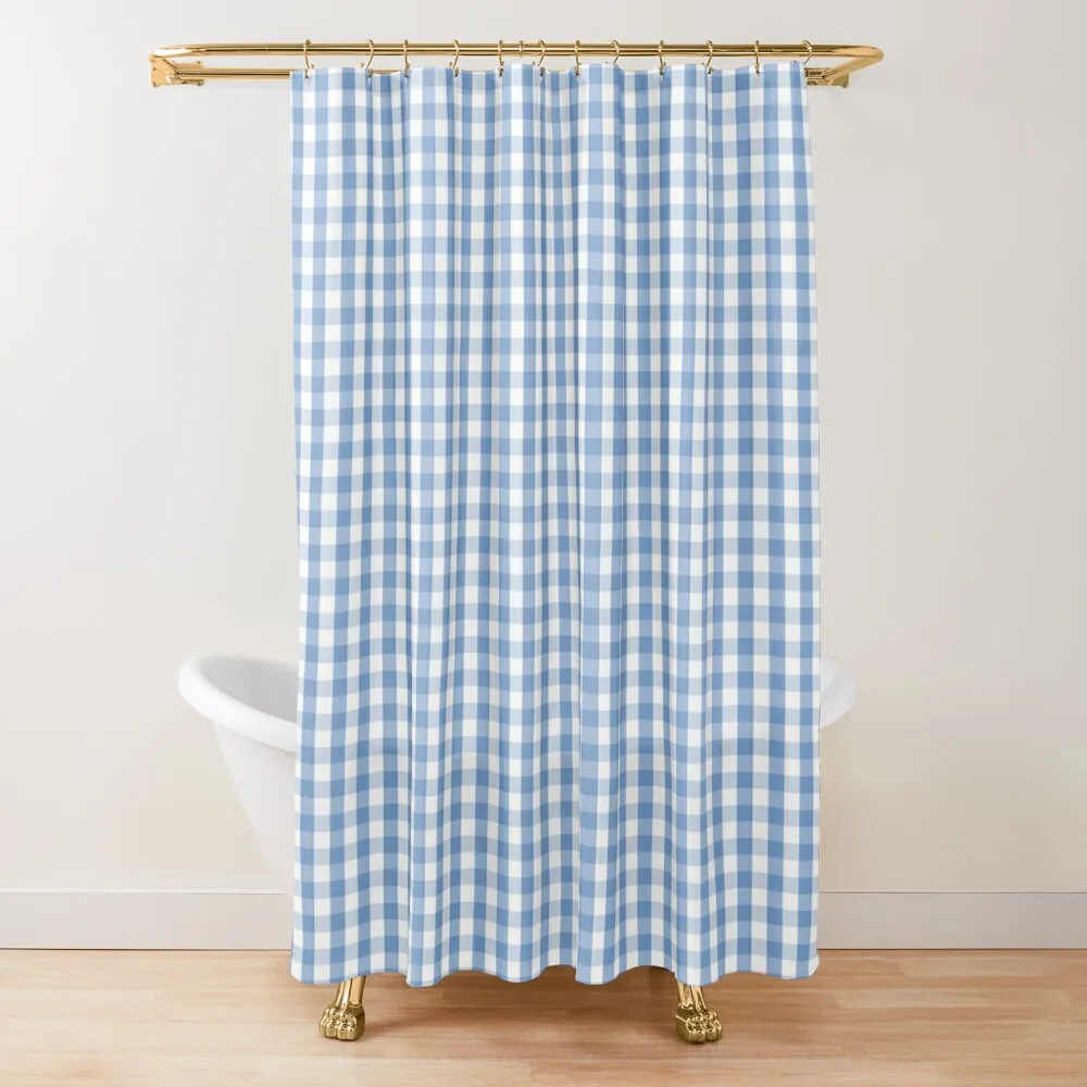 

Classic Pale Blue Pastel Gingham Check Shower Curtain Waterproof Fabric Bathroom Shower Bathroom Curtain