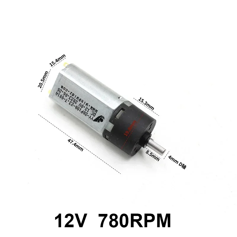 20mm Diameter 180 Metal Gearbox Reduction Motor DC 6V-12V 780RPM Fast Speed Large Torque D-shaft for Robot Smart Car Toy Model