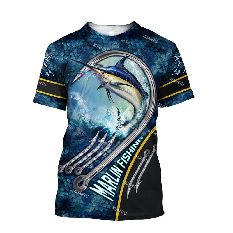 Mens T-shirt Men Clothing Fishing Graphic 3D Print Summer Tops Oversized Tee Shirts Short Sleeve   Fashion Casual Streetwear