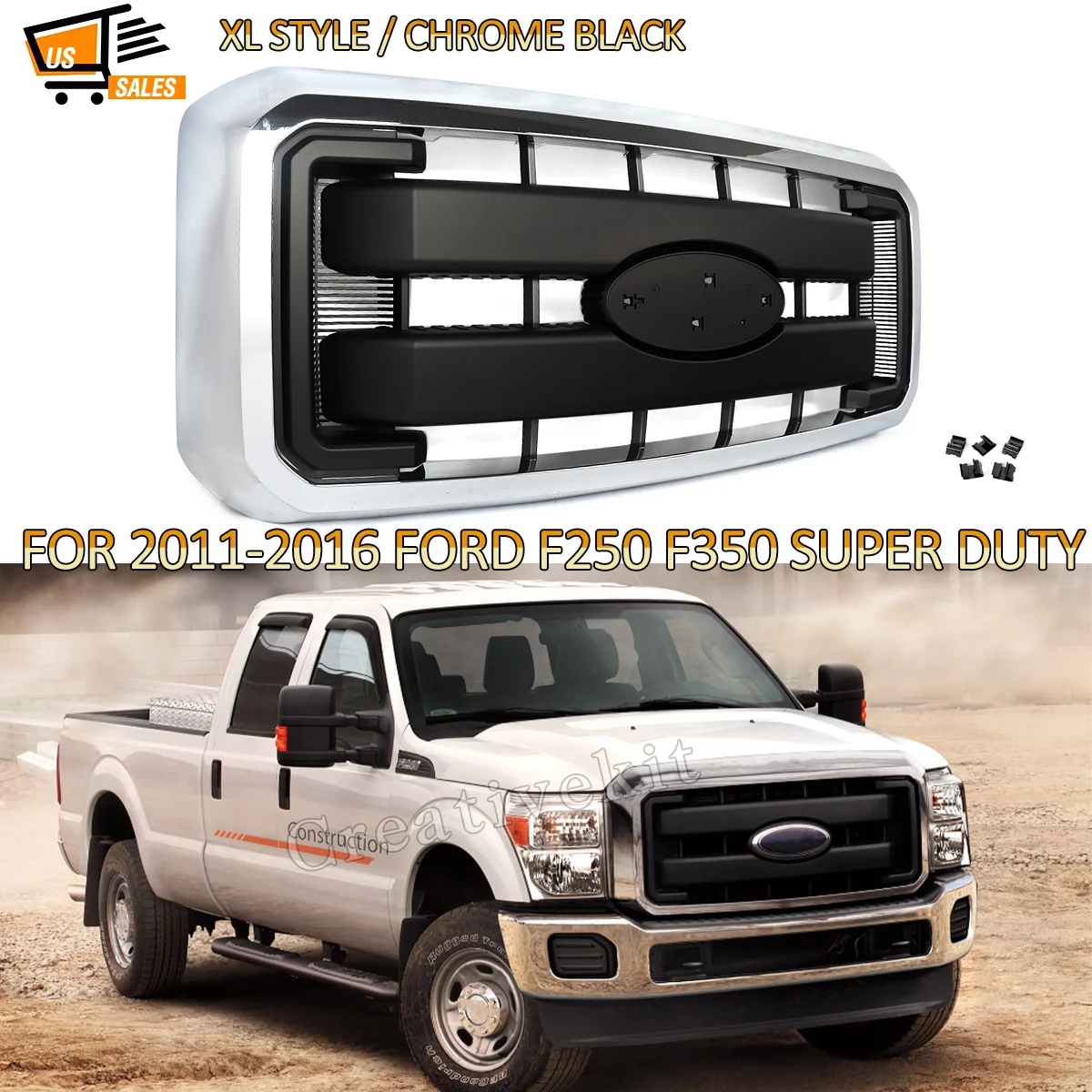 

Chrome Front Grille Black Mesh For Ford F250 F350 F450 F550 Super Duty 2011-2016Front Bumper Upper Grille Air Inlet Grid Grills