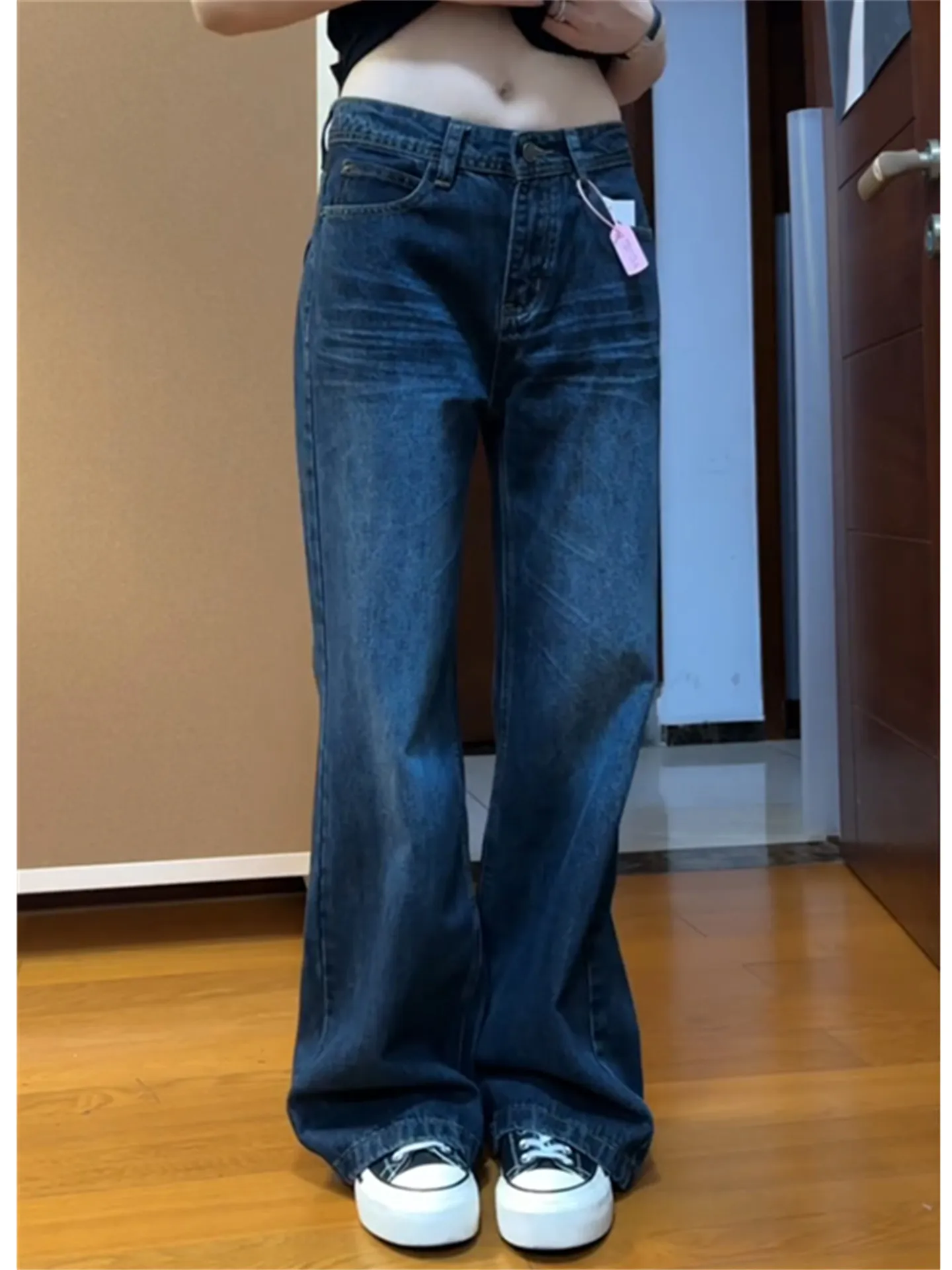 

American Retro Low Waist Flared Jeans Women Summer Loose Slimming Tall Extended Wide Leg Floor-Length Pants