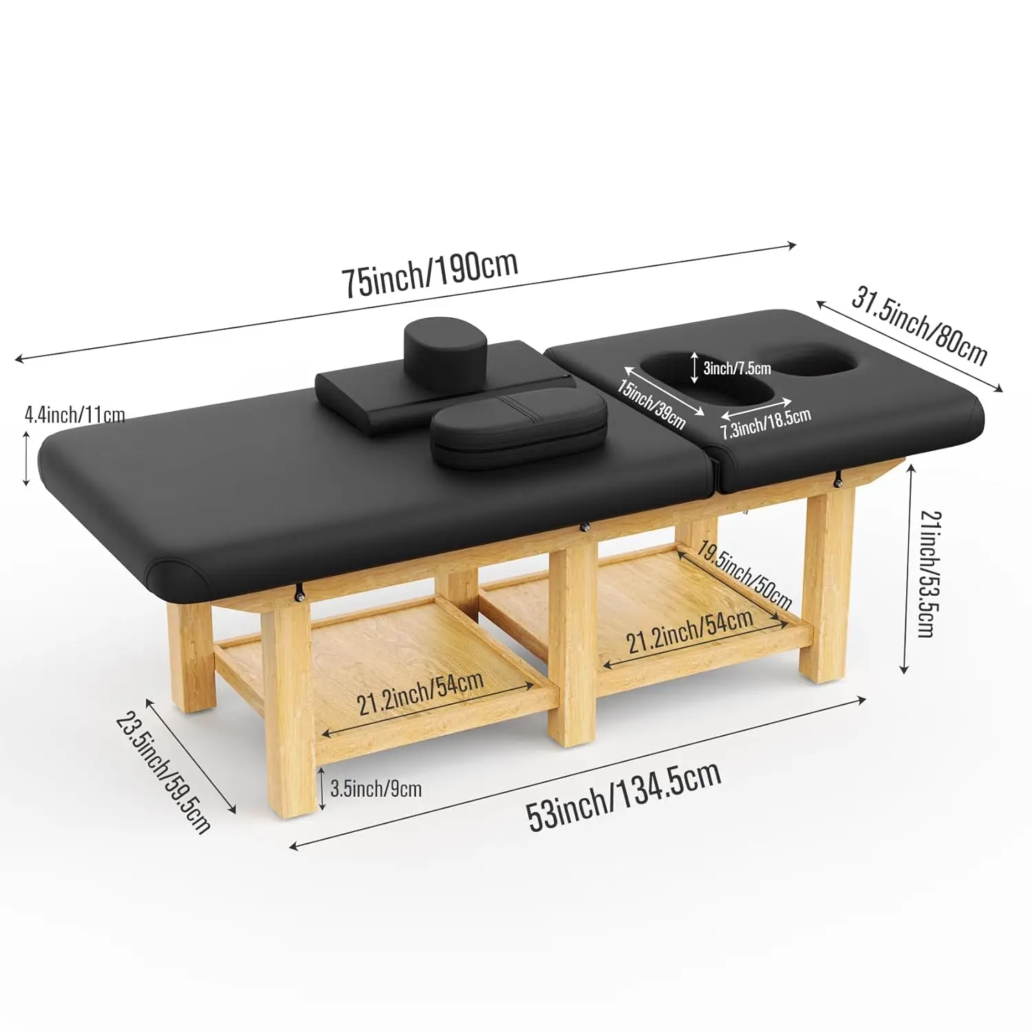 #31.5in Wide PU Leather Stationary Massage Table Spa Beauty Bed Clinic Salon 73in Adjustable Height, Customized