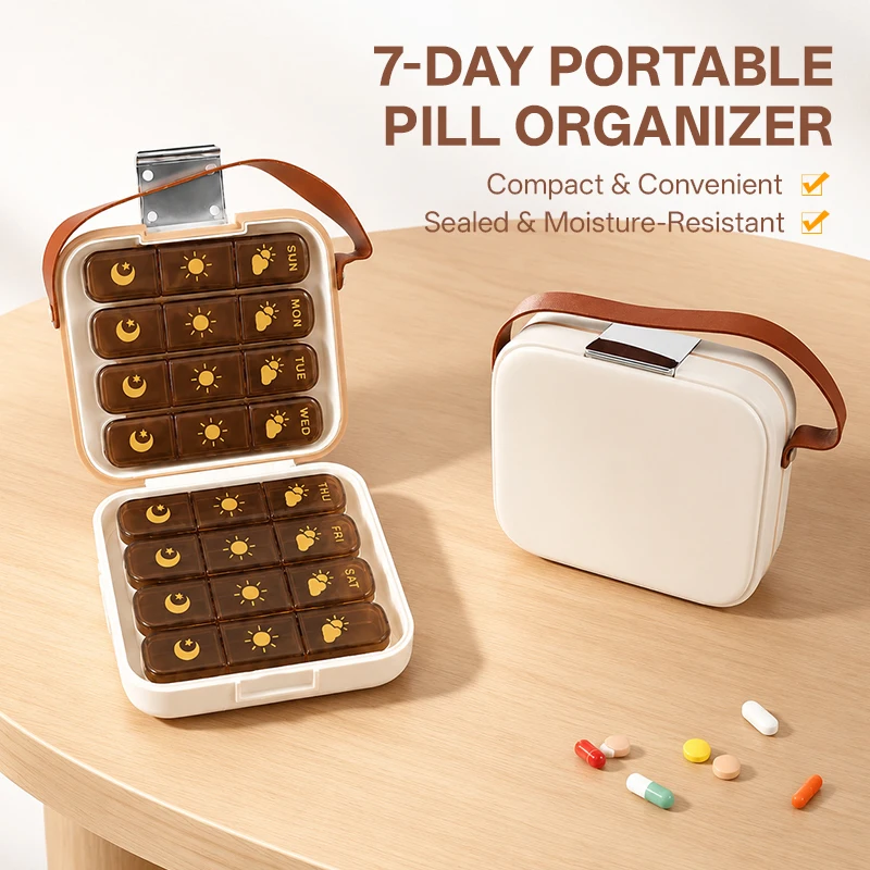Compact Travel Size 7-Day Pill Organizer Portable Sealed Moisture-Proof Design with Individual Daily Compartments