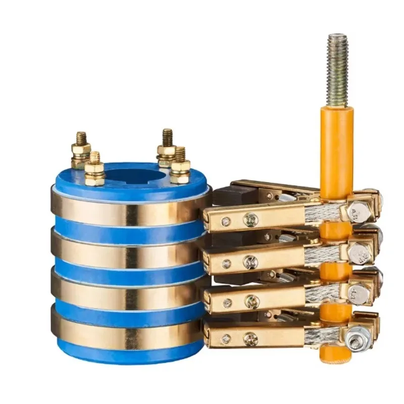 1 Set 4 Way Conductive Slip Ring Assembly Collector Ring Copper Carbon Brush Holder Rotating Current Transfer Accessory