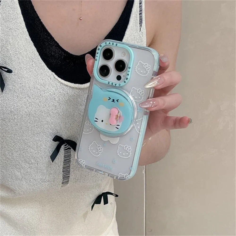 

Korean Simple Line Hellokitty Magnetic Phone case for iPhone 17 16 15 14 13 16 Pro 17 Pro Max Cover With Magsafe Bracket Fundas