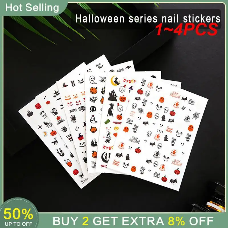 1~4PCS Halloween Long-lasting Sparkling Glowing Nail Art For Halloween Nail Stickers Spooky Nail Art Best-selling 3d Luminous