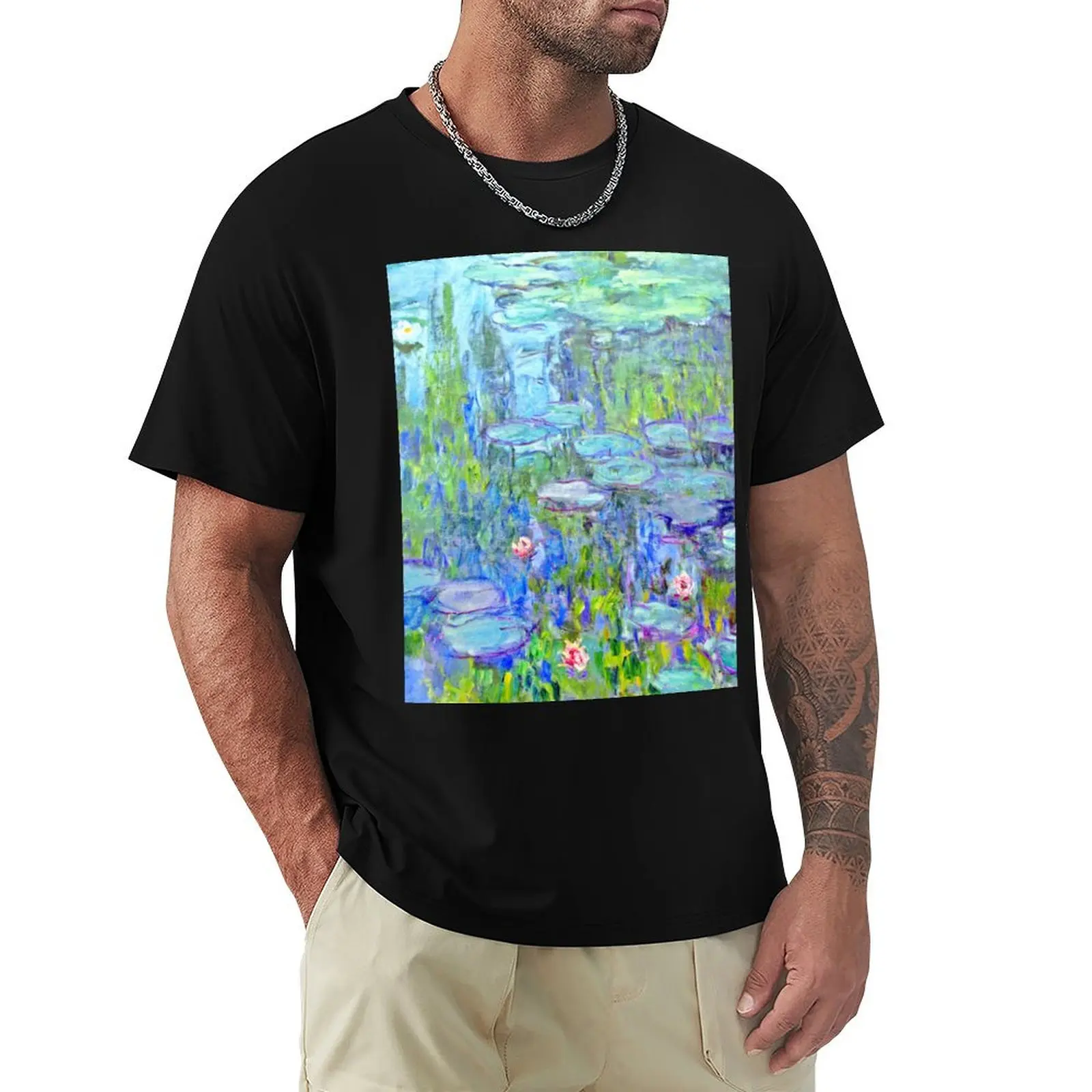 Water Lilies moneT T-Shirt Trendy Pattern T-Shirt for Men