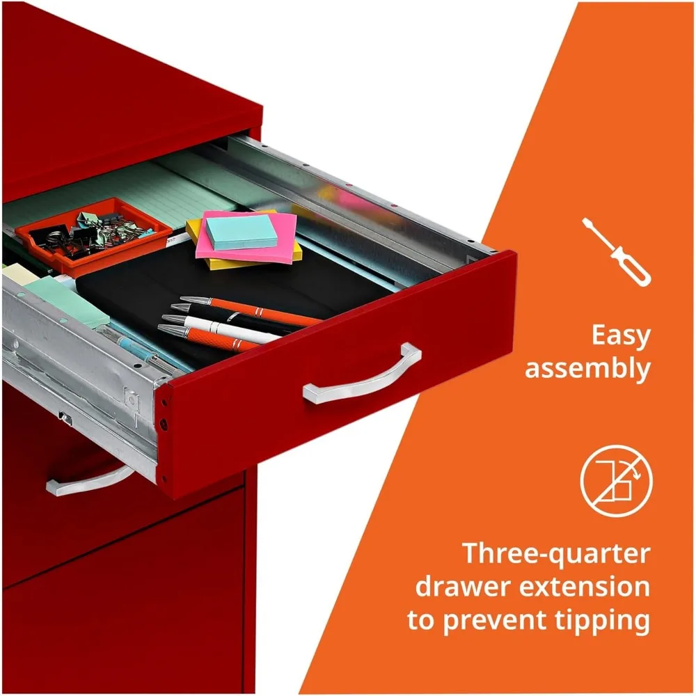 LYS SOHO Box/File/File Mobile Red File Cabinet, 3 Drawer