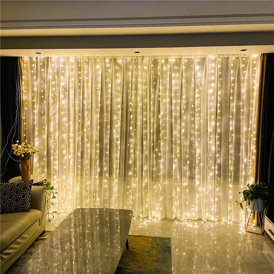 Christmas Curtain LED String Lights Garland Festival Decoration USB Remote Control Holiday Wedding Fairy Lights for Bedroom Home