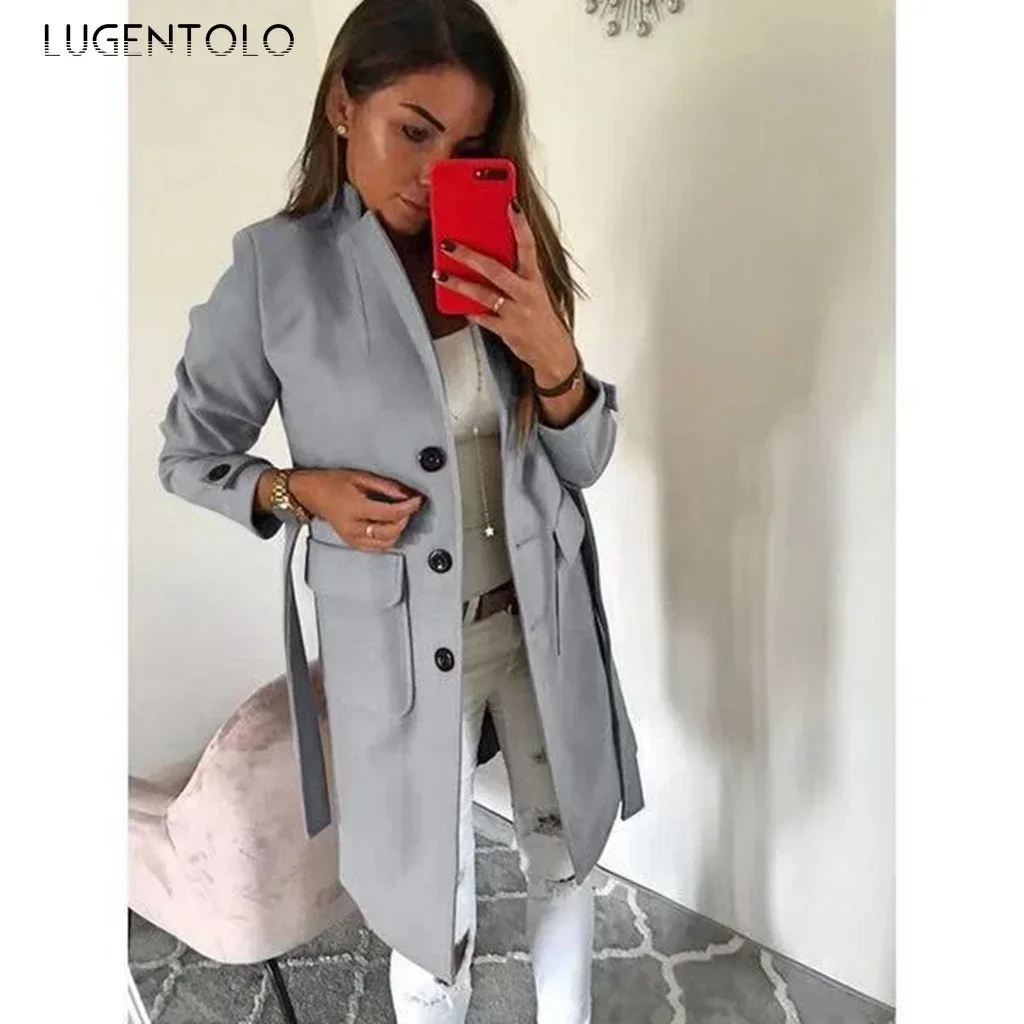 

Женские элегантные шерстяные тонкие однобортные однобортные лацканы большого размера, женские повседневные однотонные пальто, осенние длинные куртки, доступны 5XL