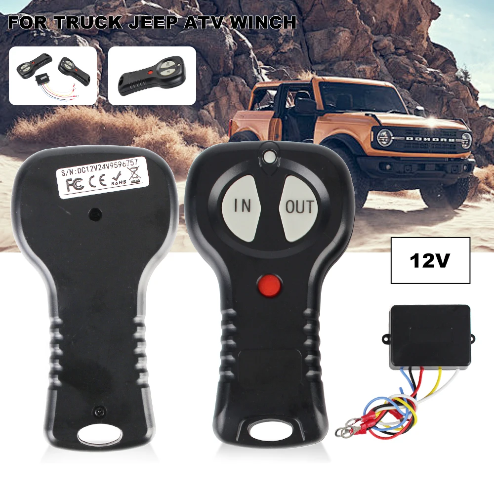 24V 12V Towing Winch Remote Controller System Wireless With 2 Buttons Switch Control For Jeep Off Road 4x4 Truck Car Accessories