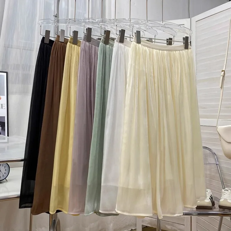 2025 Spring/Summer New Luster  A-line Women Skirt Solid Color High Waist French Paris Style Elegant Asymmetrical Skirt image 4