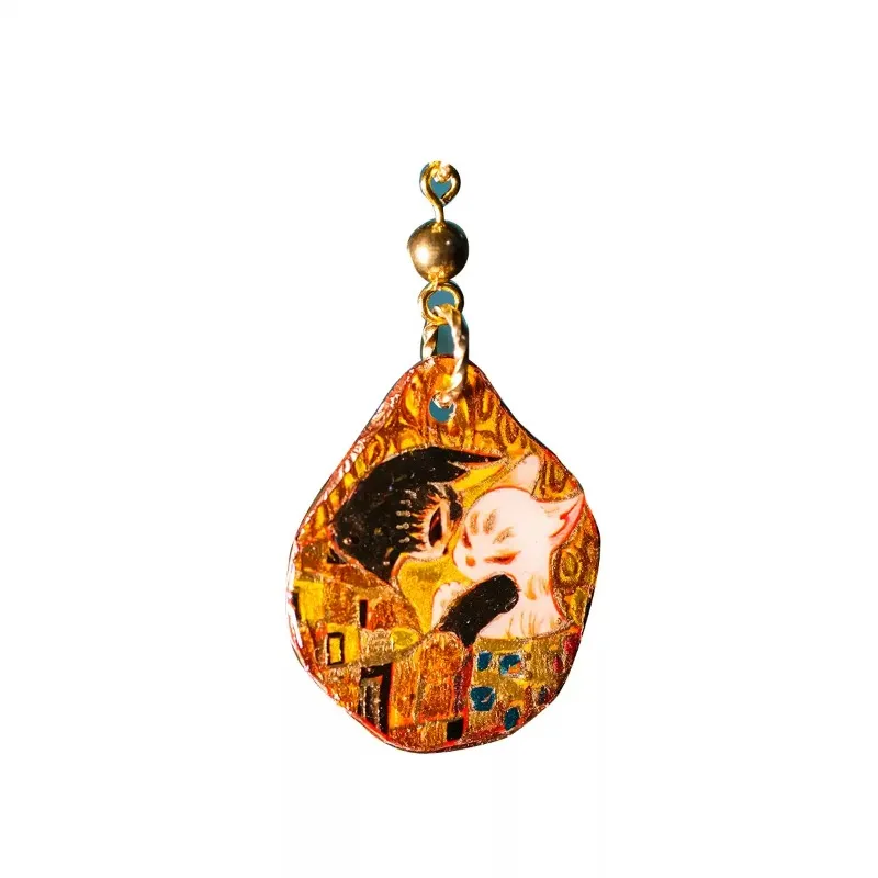 Universe Grocery Store Handmade Necklace with Golden Cat Hand-painted Elegant Pendant