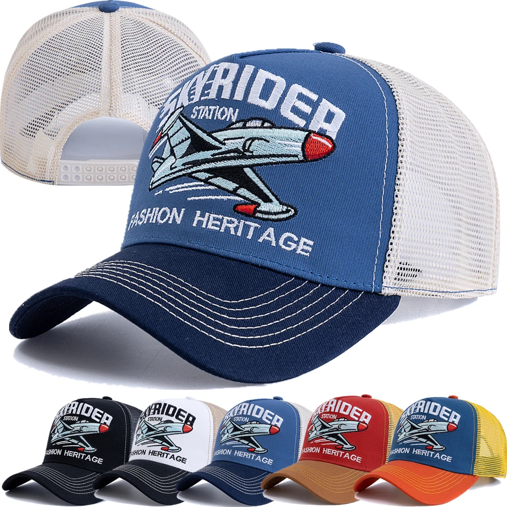 Heißer Verkauf Kappe Atmungsaktives Mesh Outdoor Baseball Kappe Männer Frauen SKY RIDER Gesticktes Muster Snapback Trucker Hut Kappe