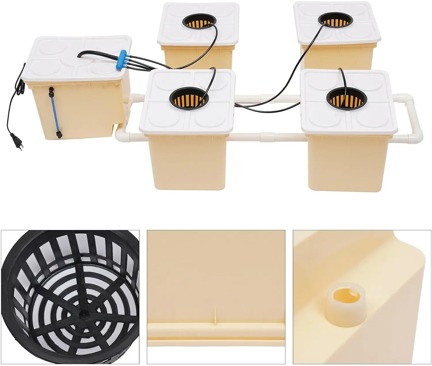 

Hydroponics Grow System Kit with 5-Bucket /2.91-Gallon Deep Water Culture, Triangular Cover Design, Recirculating Top Drip Kit