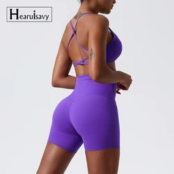 Super Soft Fabrics Sports Shorts Set Women 2 Pcs Gym Set Tracksuit Bra Running Yoga Suit High Waist Yoga Shorts Women Sports Bra