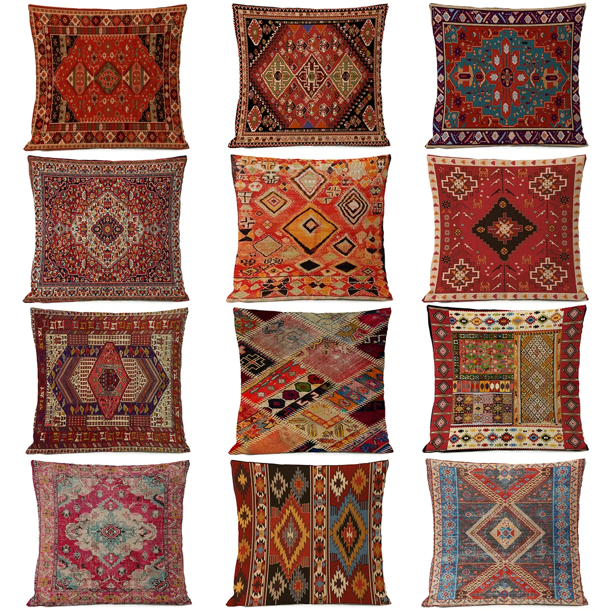 Ethnic Persian Carpet Pillows Geometric Red Blue Tribal Texture Bohemian Cushion Home Decoration Decorative Sofa Pillow Case