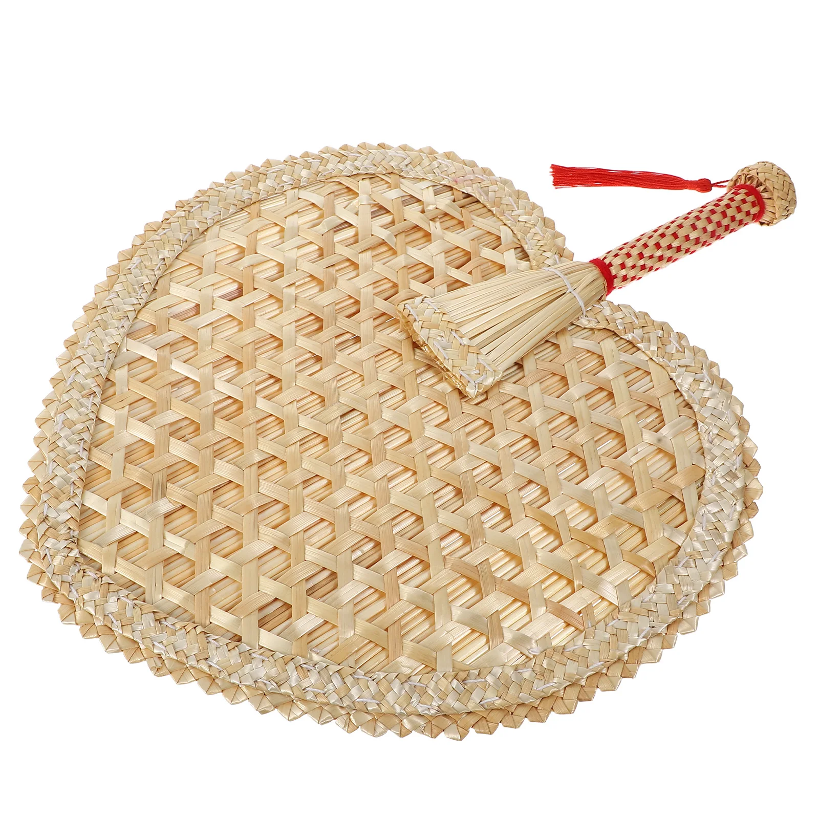 

Handcrafted Wheat Straw Woven Fan Classic Chinese Style Red String Decoration Portable Summer Cooling Rustic Home Decor