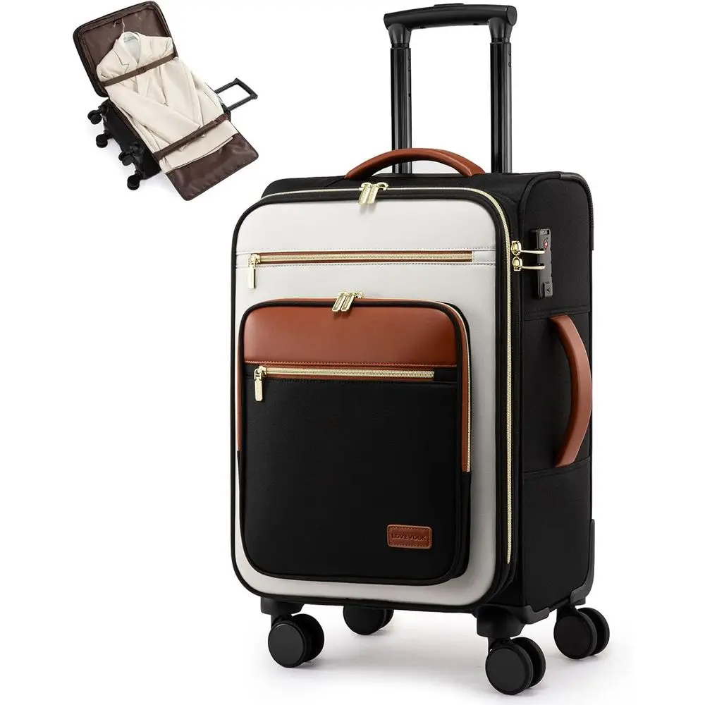 

20 Inch Airline Approved Lightweight Waterproof Spinner Suitcase with 360° Silent Wheels, TSA Lock, and Expandable Capacity - Bl