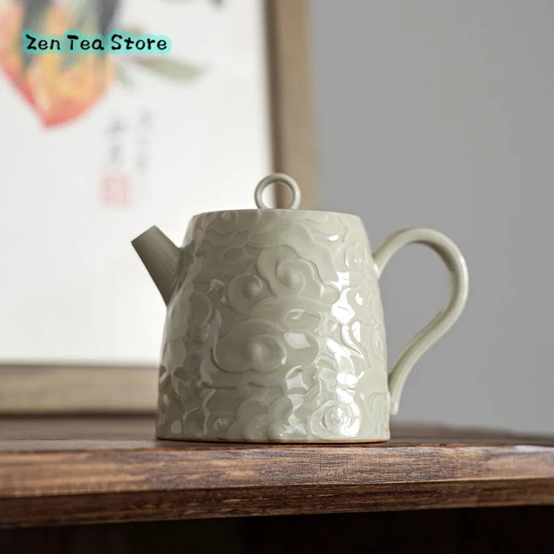 Ice Table Glaze Relief Teapot Xiangyun Hand Teapot Chime Tea Infuser Ceramic Kung Fu Home Ball Hole Filtration