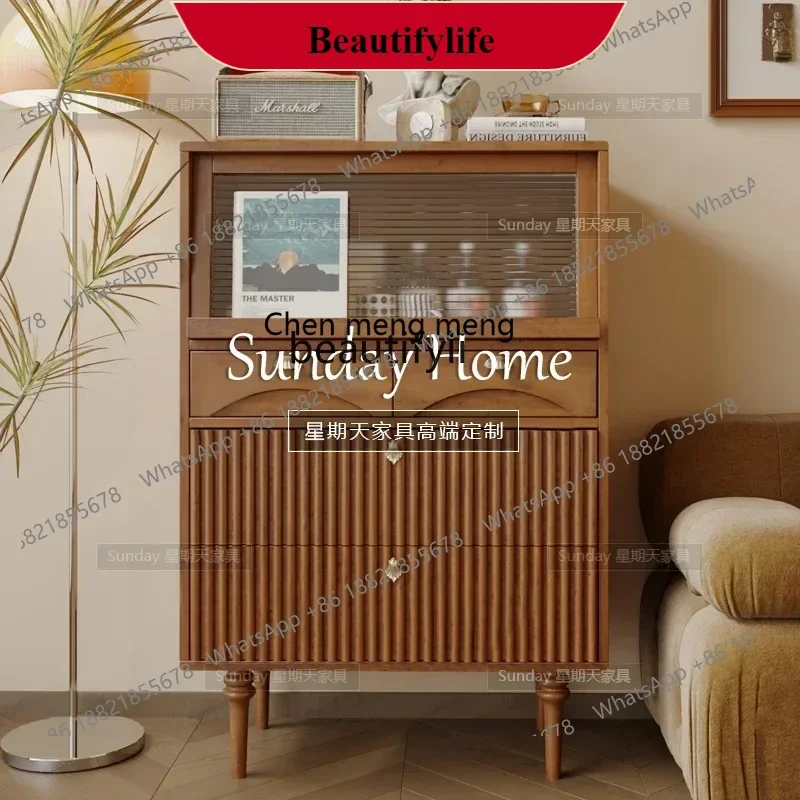 

G153 S Solid wood retro side cabinet household medieval light luxury dining side cabinet wabi sandy wind locker