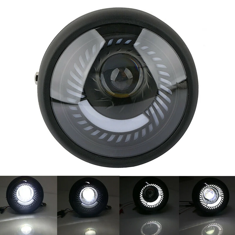 Motorcycle Spiral White Side Mount 6.5 Inch Led Headlight For Cafe Racer Bobber(Without Bracket)