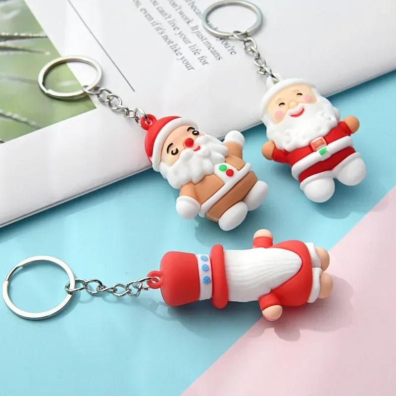 Cute 3D Santa Claus Silicone Keychain Christmas Tree Snowmen Keyring Gifts for Women Men Backpack Accessories Christmas Pendant