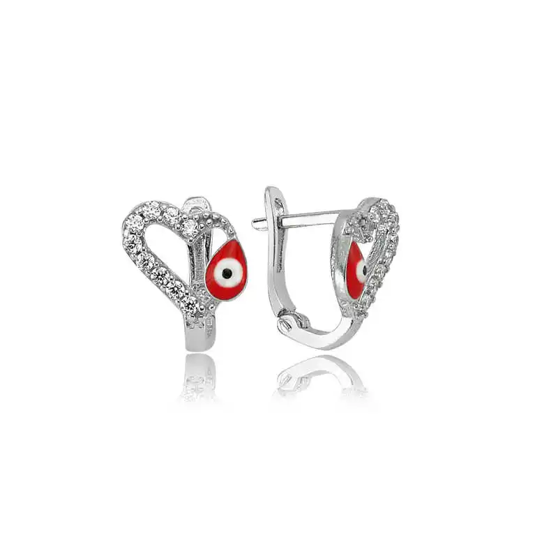 Silver Red Heart Children's Earring 925 Sterling Women for Jewelry Wedding Party Birthday Gift - Box - Fashion Girl Accessories