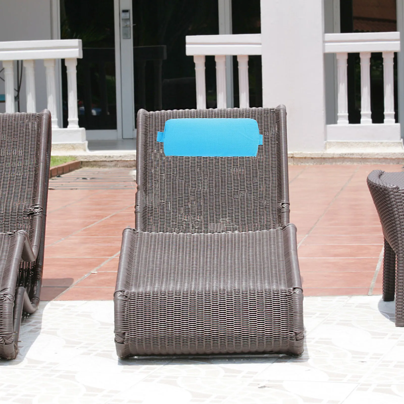 

Lunch Break Pillow Sky Blue Recliner Headrest Outdoor Chair Cushion Beach Pool Lounger Support Foldable Travel Neck Pillow