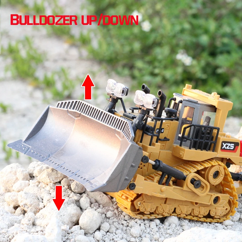 1:24 Rc Truck 9CH Bulldozer crawler 2.4G Remote Control Car Excavator Alloy Bucket 9 Channel Engineering Vehicle Toy for Boy Kid