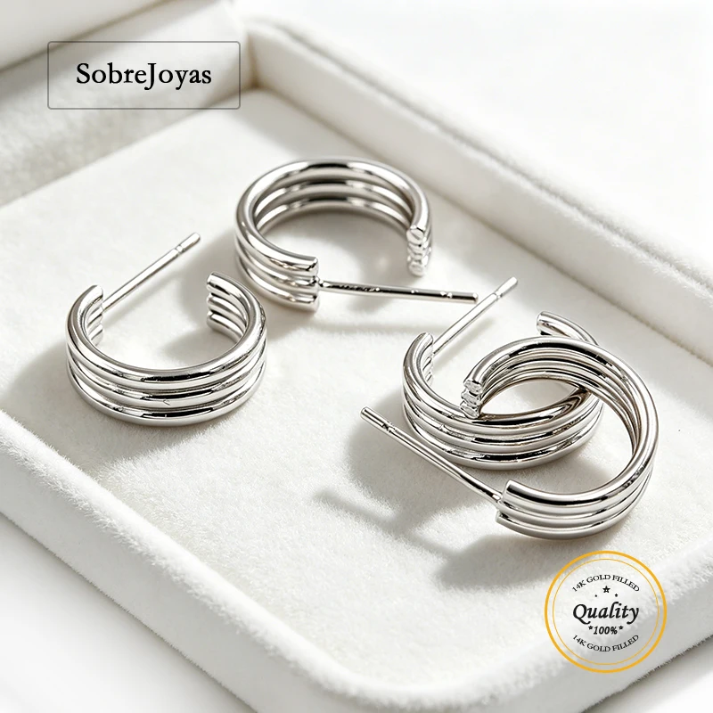 12mm Layered Sterling Silver Endless Hoop Earrings Post Wires Thick Hoop Hook Component Silver Jewelry Accessory Stud Earrings