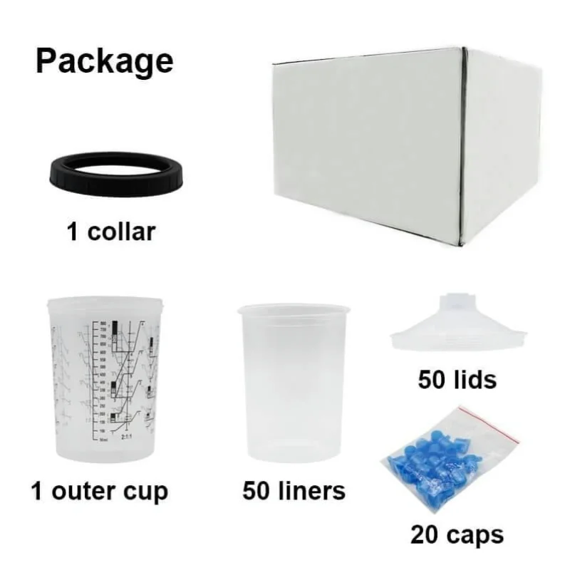 Disposable Paint Spray Gun Cup Liners and Lid System,50 Pack Mini Size 6 Ounce (180ml) Kit,Type H/O Quick Cup,Paint Mixing Cup