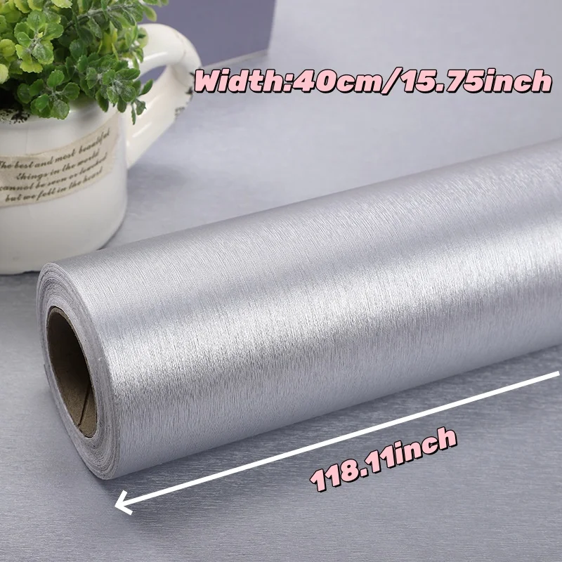 1PC 3metersx40cm Thickened Brushed Metal Sticker Stainless Steel Kitchen Cabinet Refrigerator Self-adhesive Wallpaper Home Decor
