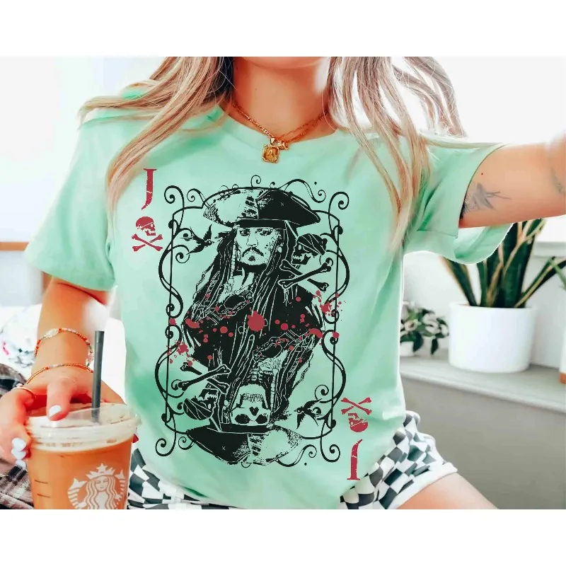 Disney Pirates of the Caribbean Jack Sparrow Playing Cards Vintage Shirt, Magic Kingdom Pirate Night T-shirt  Cotton Streetwear